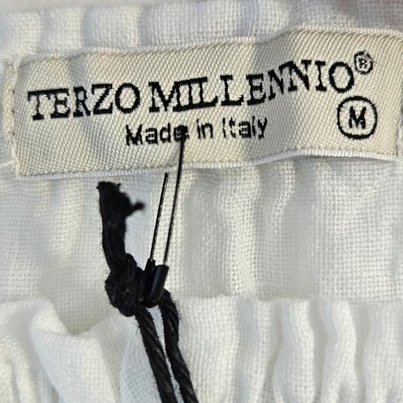 Terzo Millennio White Linen Ruffled Peplum Lightweight Blouse Made In Italy M - Picture 3 of 10